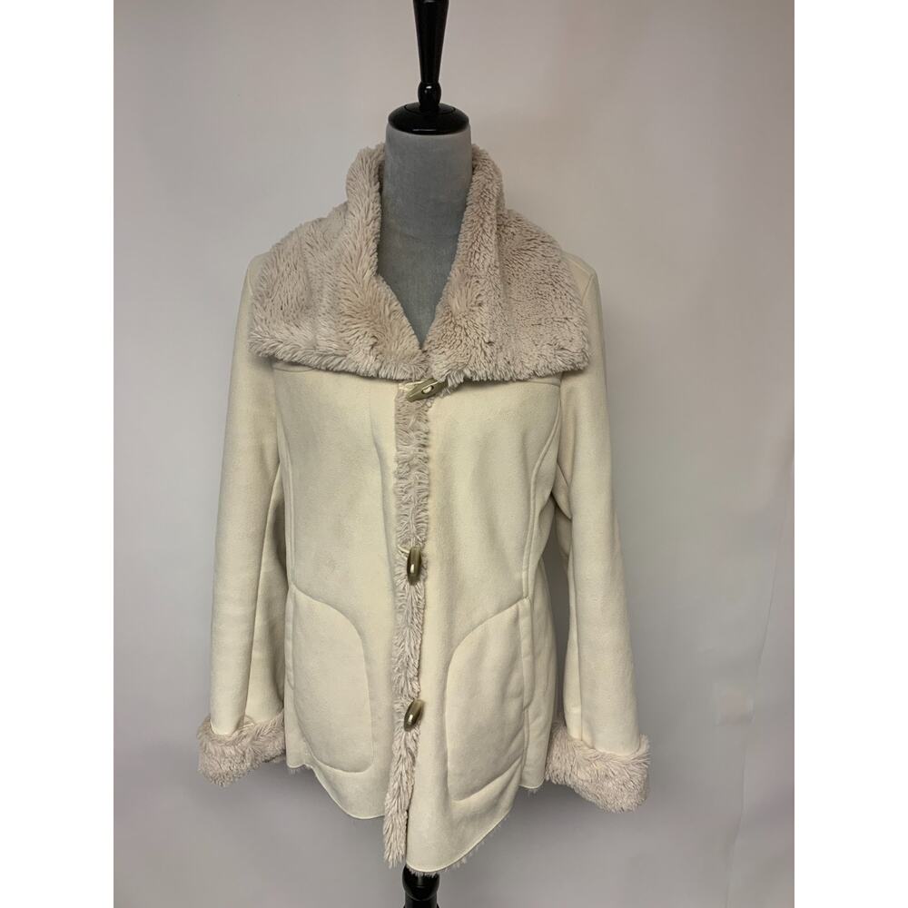 Jones New York Jacket Faux Suede & Fur Penny Lane Retro Warm Winter Womens SZ M